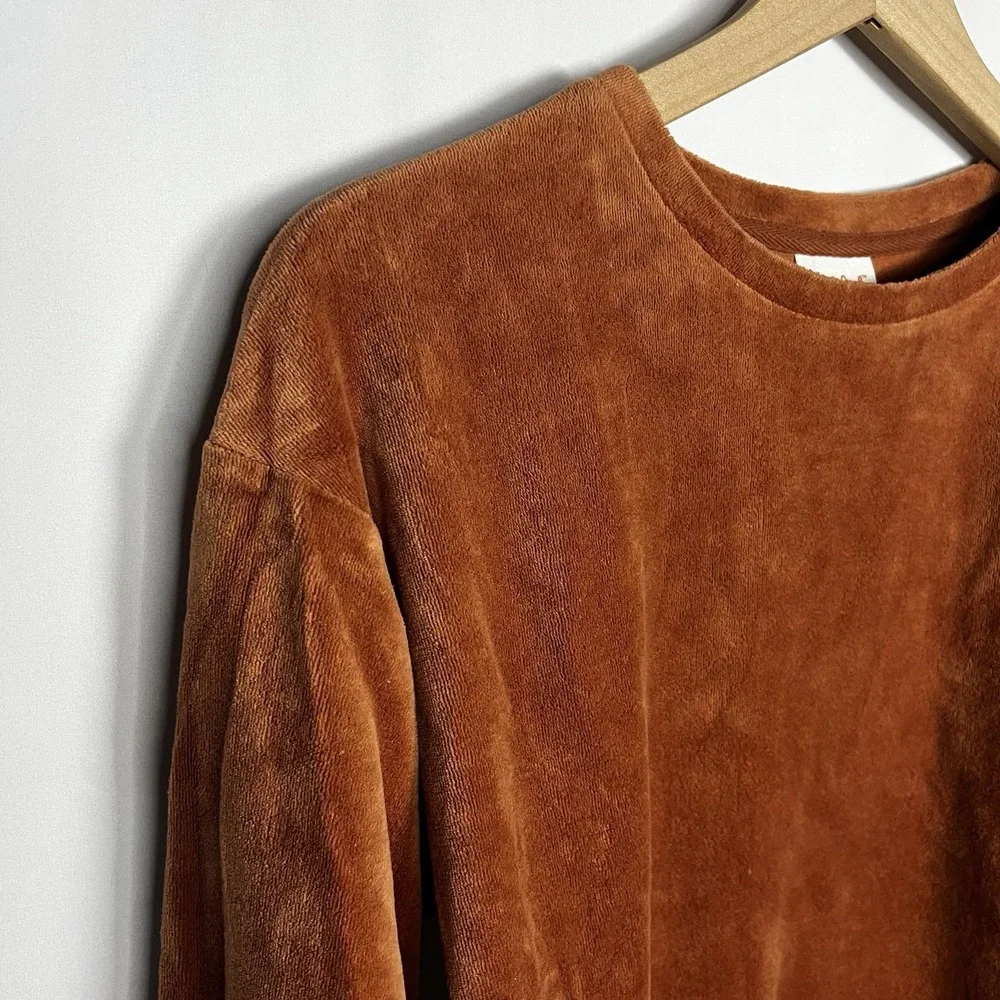 Cat & Jack Shirt Girls Sz XL Rust Orange Velvet Boat Neck Long Sleeve Blouse Top